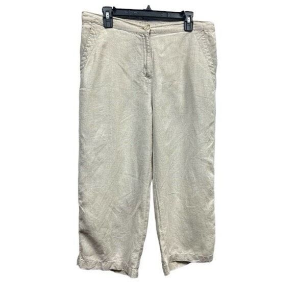 ✨L.L. bean Linen Cropped Sz 12R Beige Pants✨ - Picture 2 of 7